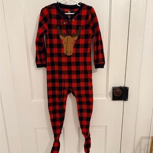 Carter's Red and Black Plaid Footie with Moose